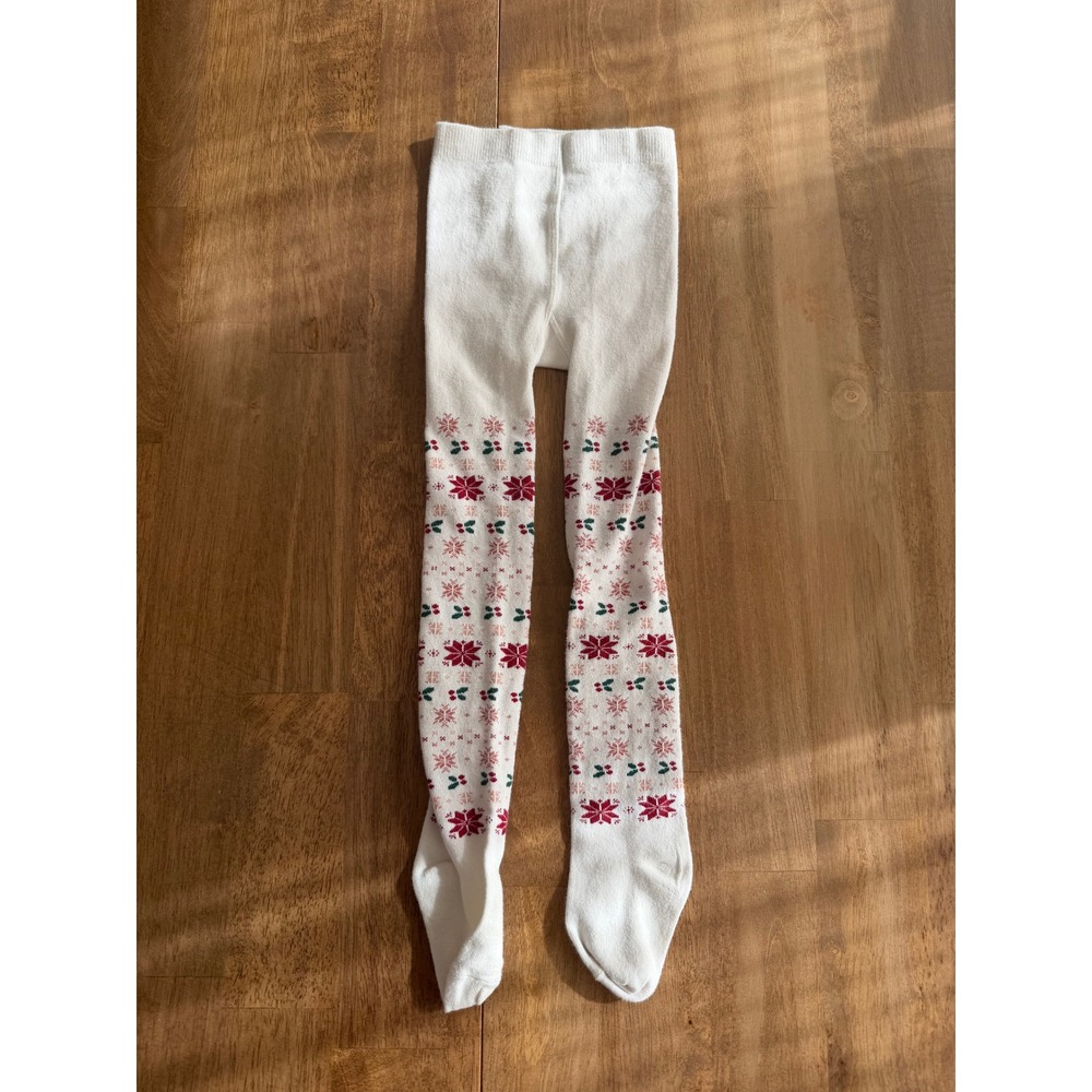 Girls White Fair Isle Snowflake Holly Holiday Knit Tights 2T-4T RN 59478